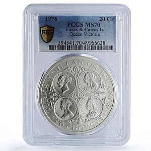 Turks and Caicos 20 crowns Queen Victoria Matte MS70 PCGS silver coin 1976