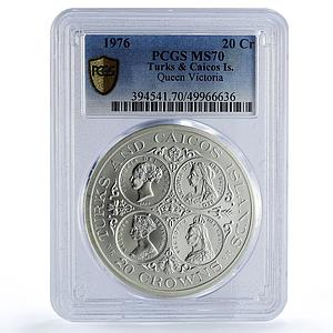Turks and Caicos 20 crowns Queen Victoria Matte MS70 PCGS silver coin 1976