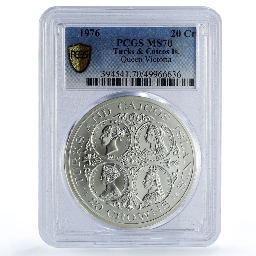 Turks and Caicos 20 crowns Queen Victoria Matte MS70 PCGS silver coin 1976 Turks and Caicos 20 crowns Queen Victoria Matte MS70 PCGS silver coin 1976