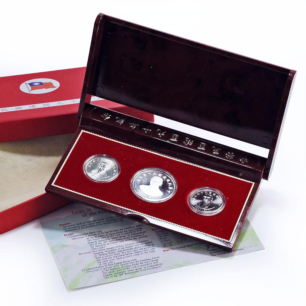 Taiwan 50 10 dollars Set China Republic Founding History Politics coins 2001