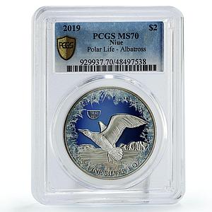 Niue 2 $ Conservation Wildlife Albatross Bird Polar Fauna MS70 PCGS Ag coin 2019