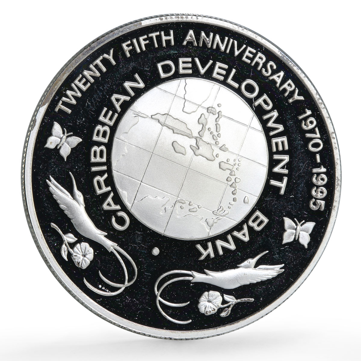 Bahamas 10 dollars Caribbean Development Bank History proof silver coin 1995