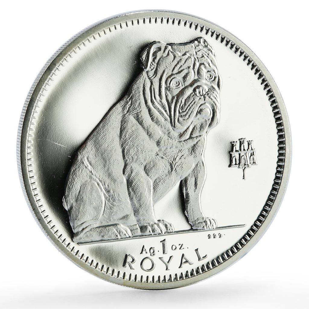 Gibraltar 1 royal Bulldog Dog Homes Pets Animals proof silver coin 1996