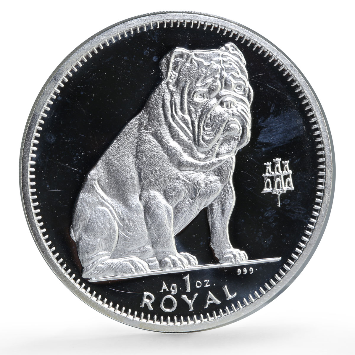 Gibraltar 1 royal Bulldog Dog Homes Pets Animals proof silver coin 1996