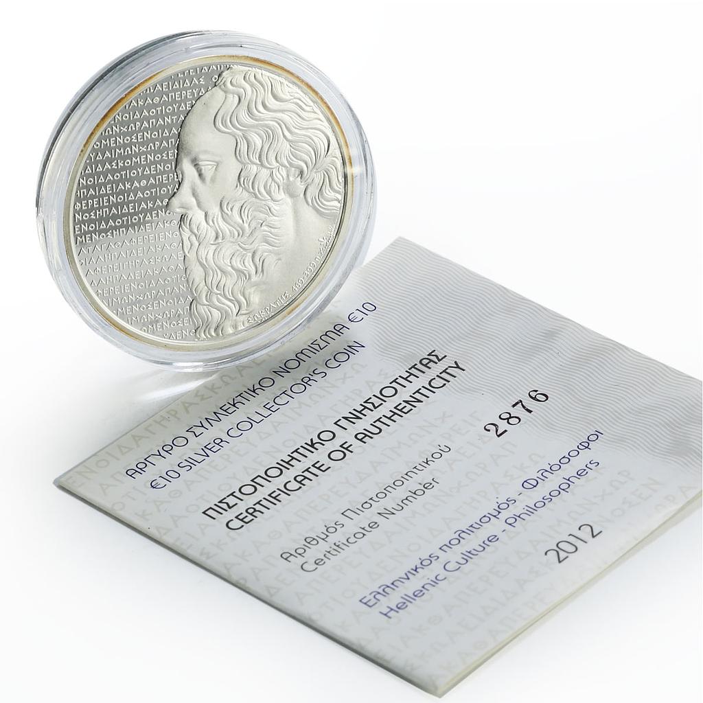 Greece 10 euro Socrates Hellenic Culture Philosophers proof silver coin 2012