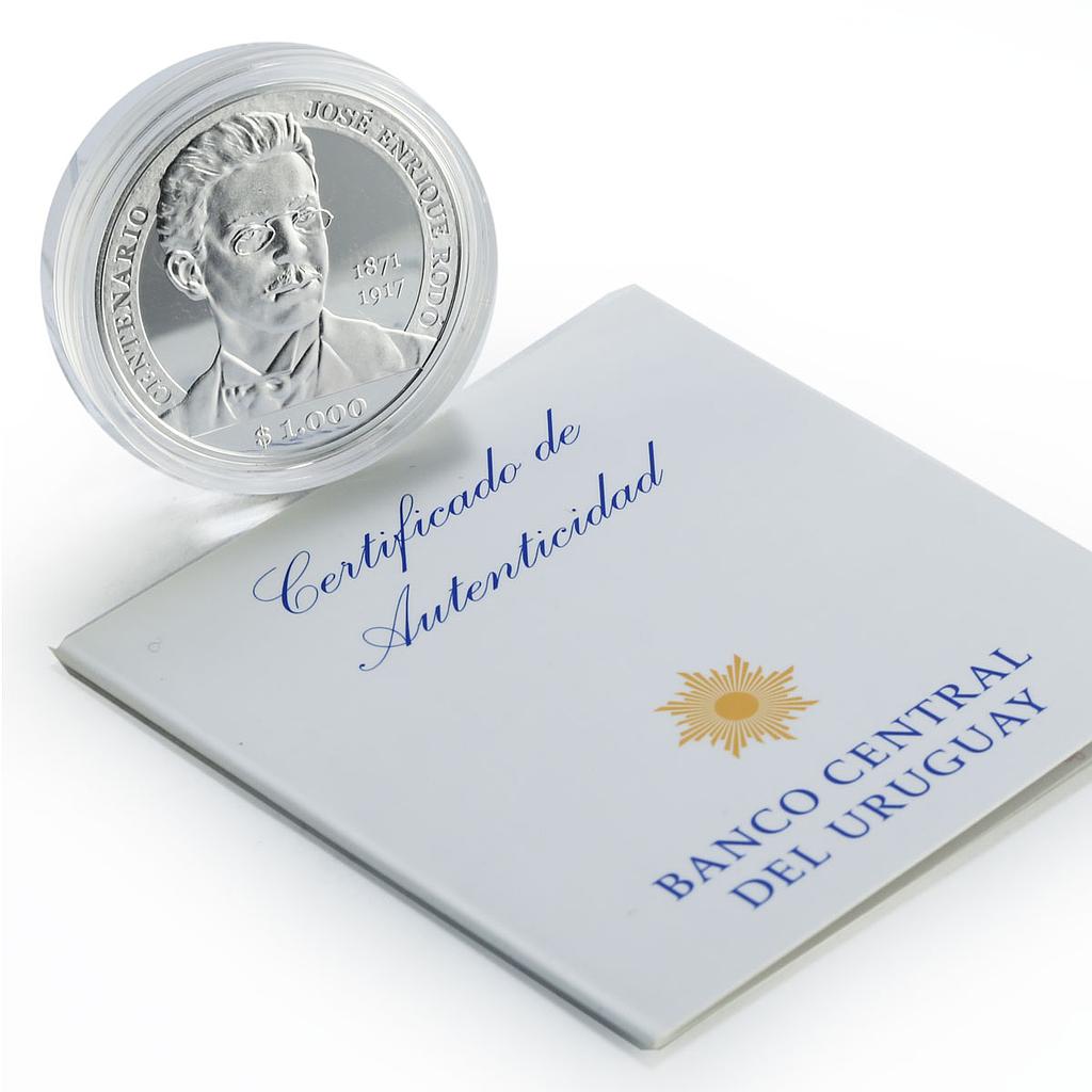 Uruguay 1000 pesos Jose Enrique Rodo Writers Literature proof silver coin 2017