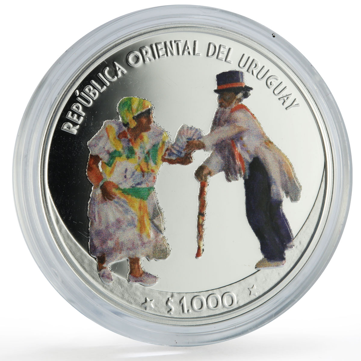 Uruguay 1000 pesos Candombe UNESCO Dances Culture Colored proof silver coin 2017