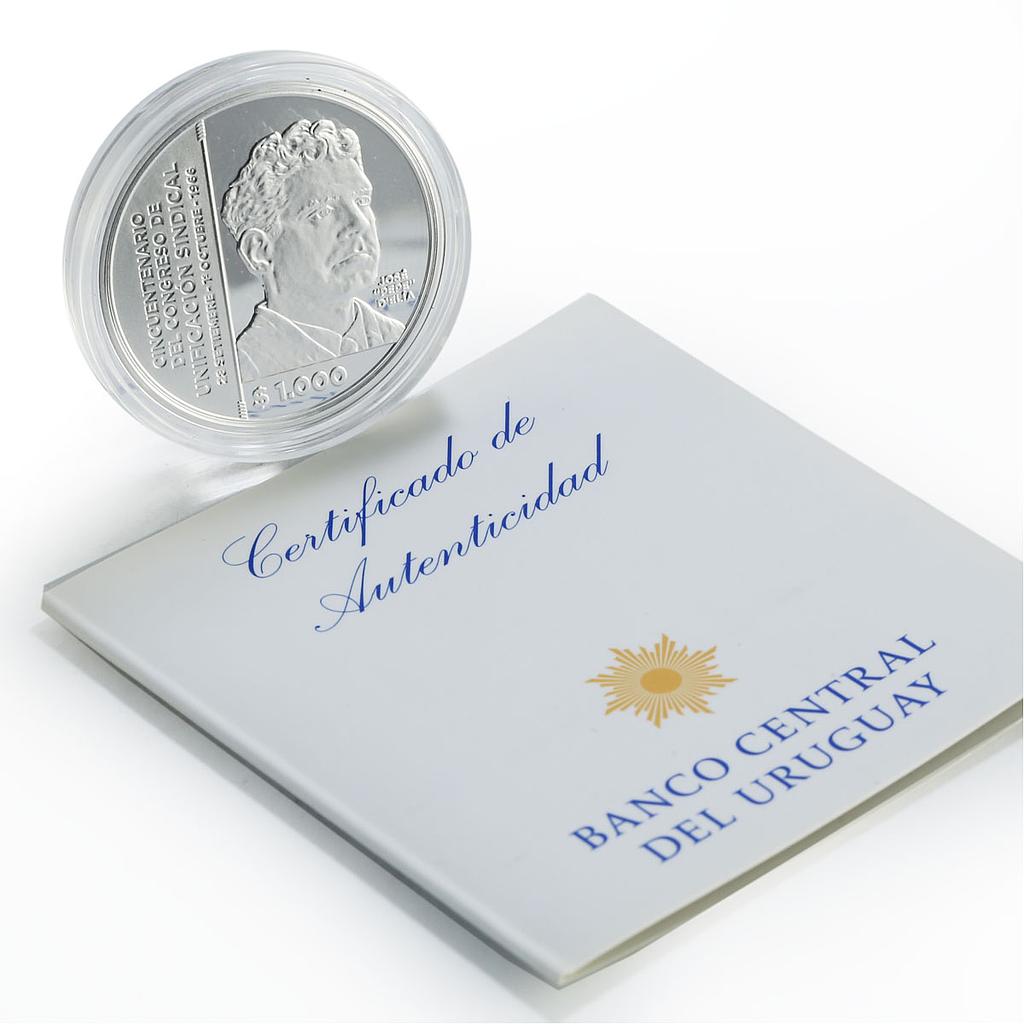 Uruguay 1000 pesos Jose D Elia PIT CNT Congress Politics proof silver coin 2016