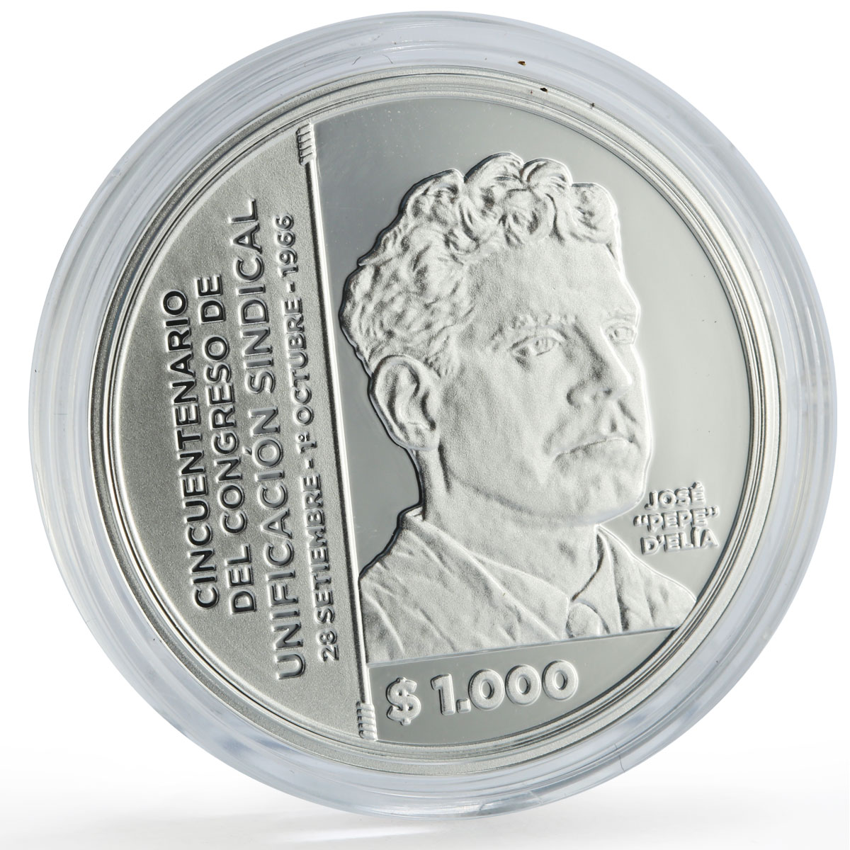 Uruguay 1000 pesos Jose D Elia PIT CNT Congress Politics proof silver coin 2016