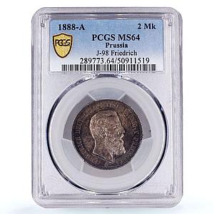 Germany Prussia 2 mark King Frederick Friedrich III MS64 PCGS silver coin 1888