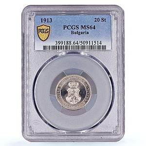 Bulgaria 20 stotinki King Ferdinand I Coinage KM-26 MS64 PCGS CuNi coin 1913