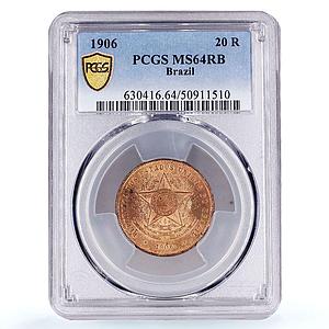 Brazil 20 reis Republic Coinage Vintem KM-490 MS64 PCGS bronze coin 1906