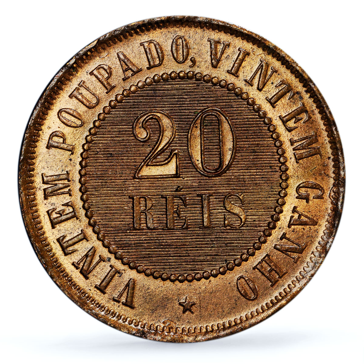 Brazil 20 reis Republic Coinage Vintem KM-490 MS64 PCGS bronze coin 1906