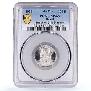 Brazil 100 reis Tamandare KM-536 Mint Error MS65 PCGS CuNi coin 1936