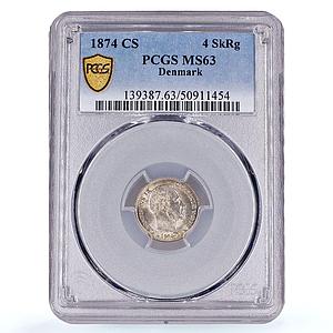 Denmark 4 skilling King Christian IX Coinage KM-775 MS63 PCGS billon coin 1874