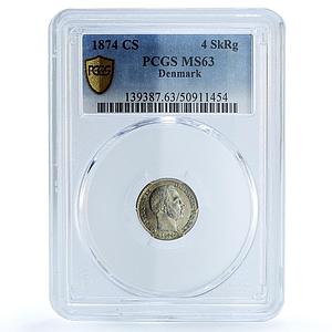 Denmark 4 skilling King Christian IX Coinage KM-775 MS63 PCGS billon coin 1874