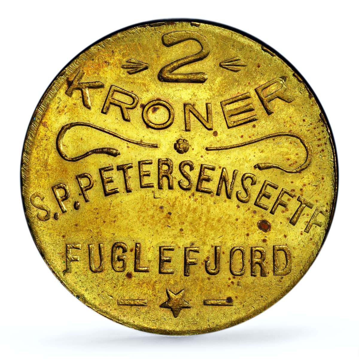Denmark Faeroe Islands 2 kroner Petersens Issue MS62 PCGS brass token 1929 1933