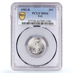Italy 25 centesimi King Victor Emmanuel III Coinage MS64 PCGS CuNi coin 1902