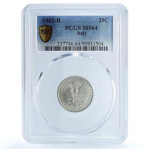 Italy 25 centesimi King Victor Emmanuel III Coinage MS64 PCGS CuNi coin 1902