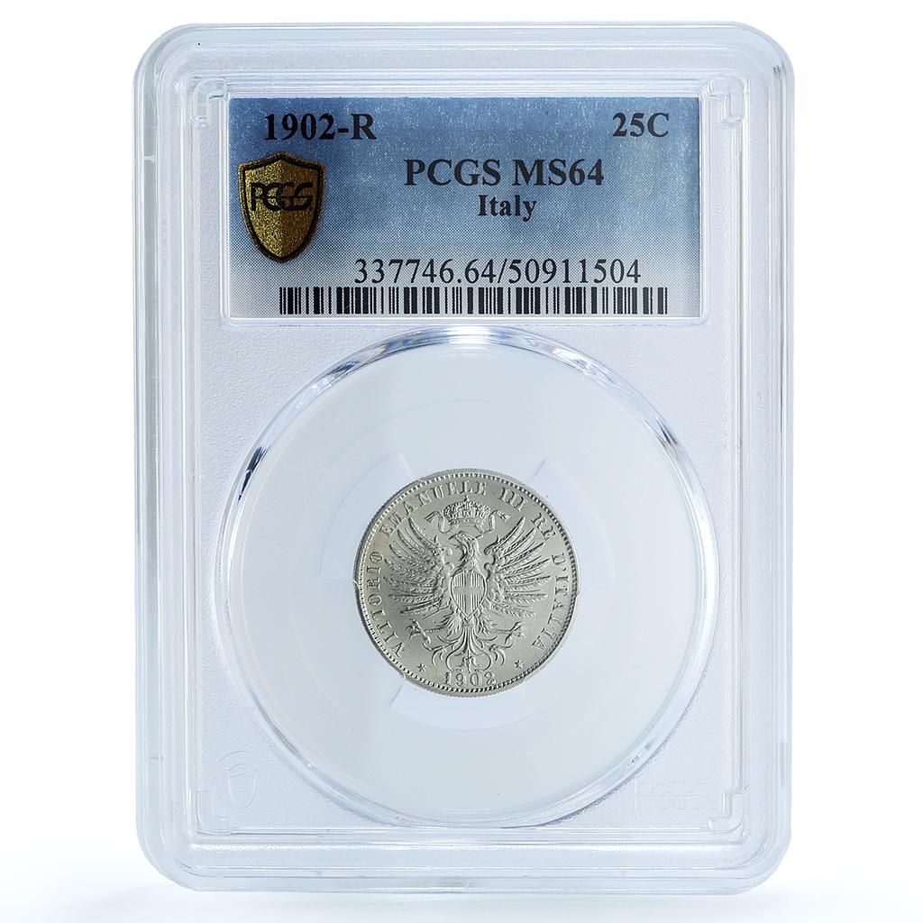 Italy 25 centesimi King Victor Emmanuel III Coinage MS64 PCGS CuNi coin 1902