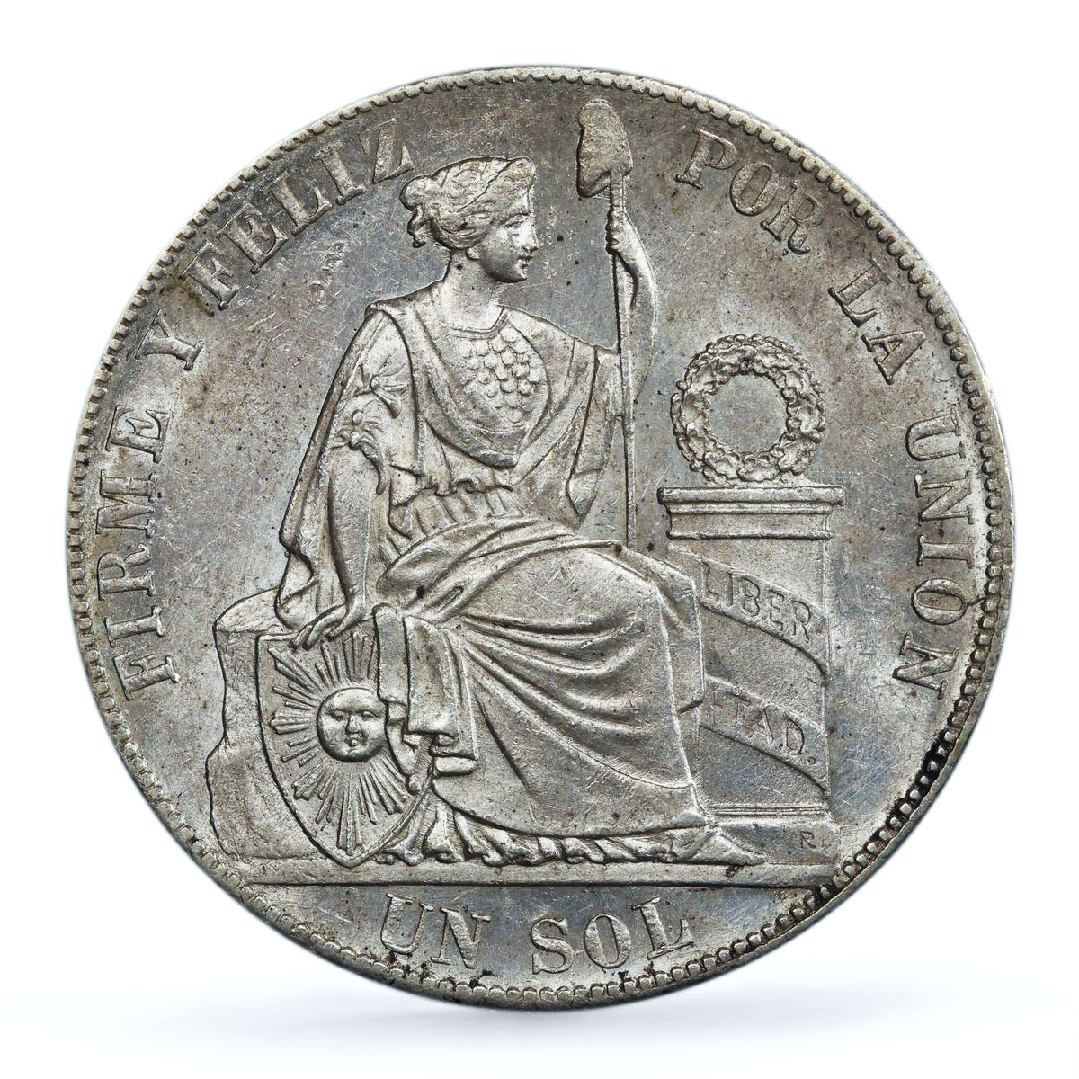 Peru 1 sol Republic Coinage Seated Liberty KM-196 UNC PCGS silver coin 1881