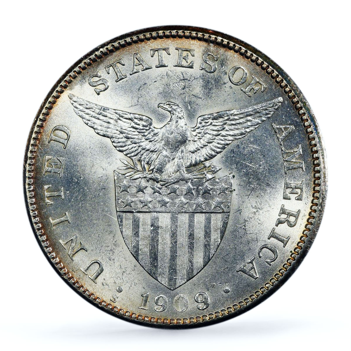 Philippines 1 peso US Decimal Coinage Small Type UNC PCGS silver coin 1909-S