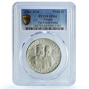 Poland 100 zlotych Polish Millennium History Probe SP64 PCGS silver coin 1966