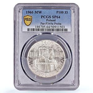 Poland 100 zlotych Polish Millennium History Probe SP64 PCGS silver coin 1966