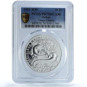 Poland 20 zlotych Jaszczurka Lizards Animals Fauna PR70 PCGS silver coin 2009