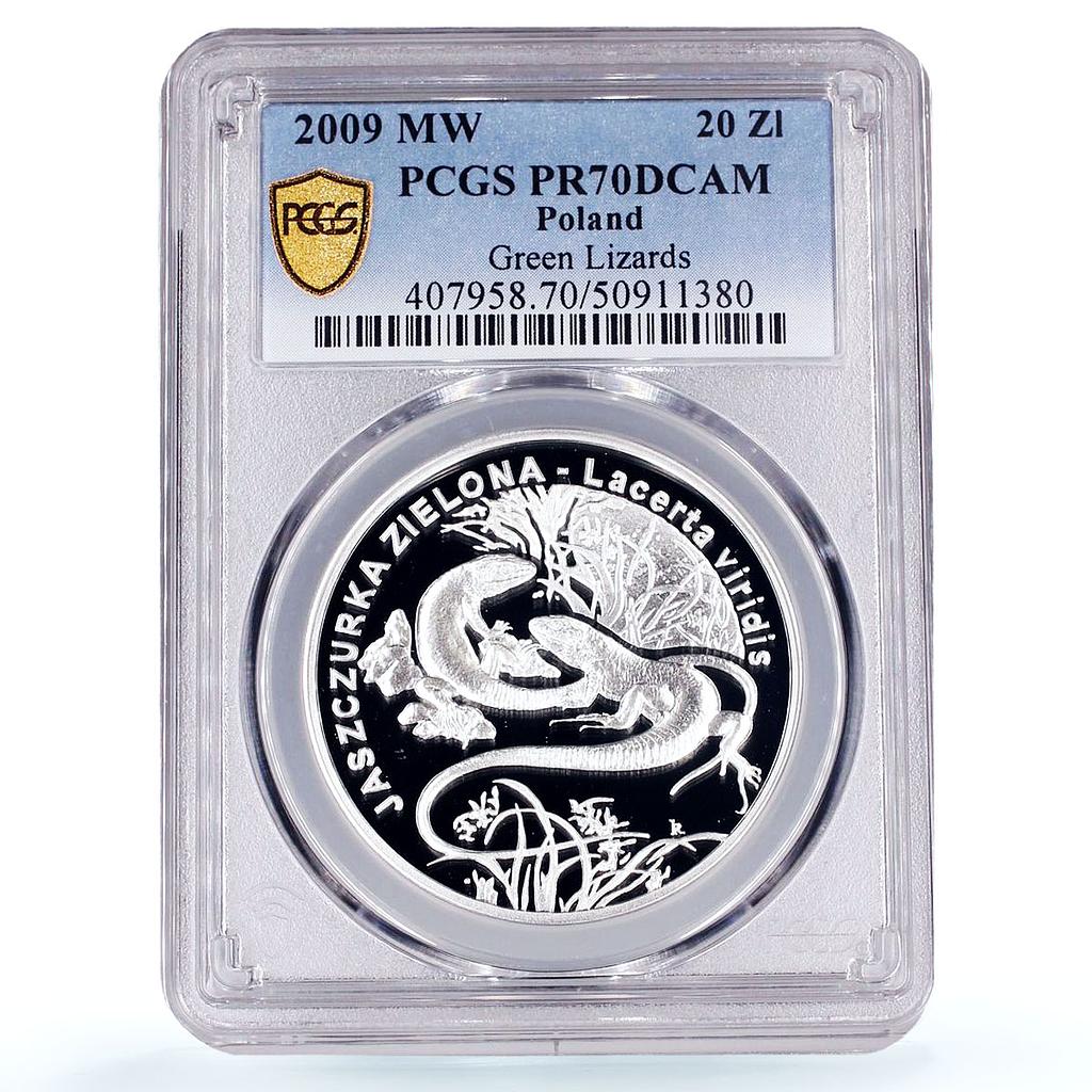 Poland 20 zlotych Jaszczurka Lizards Animals Fauna PR70 PCGS silver coin 2009