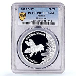 Poland 20 zlotych Pszczola Honeybee Animals Fauna PR70 PCGS silver coin 2015