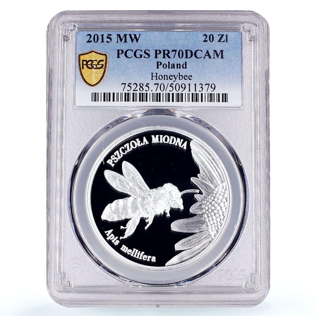 Poland 20 zlotych Pszczola Honeybee Animals Fauna PR70 PCGS silver coin 2015