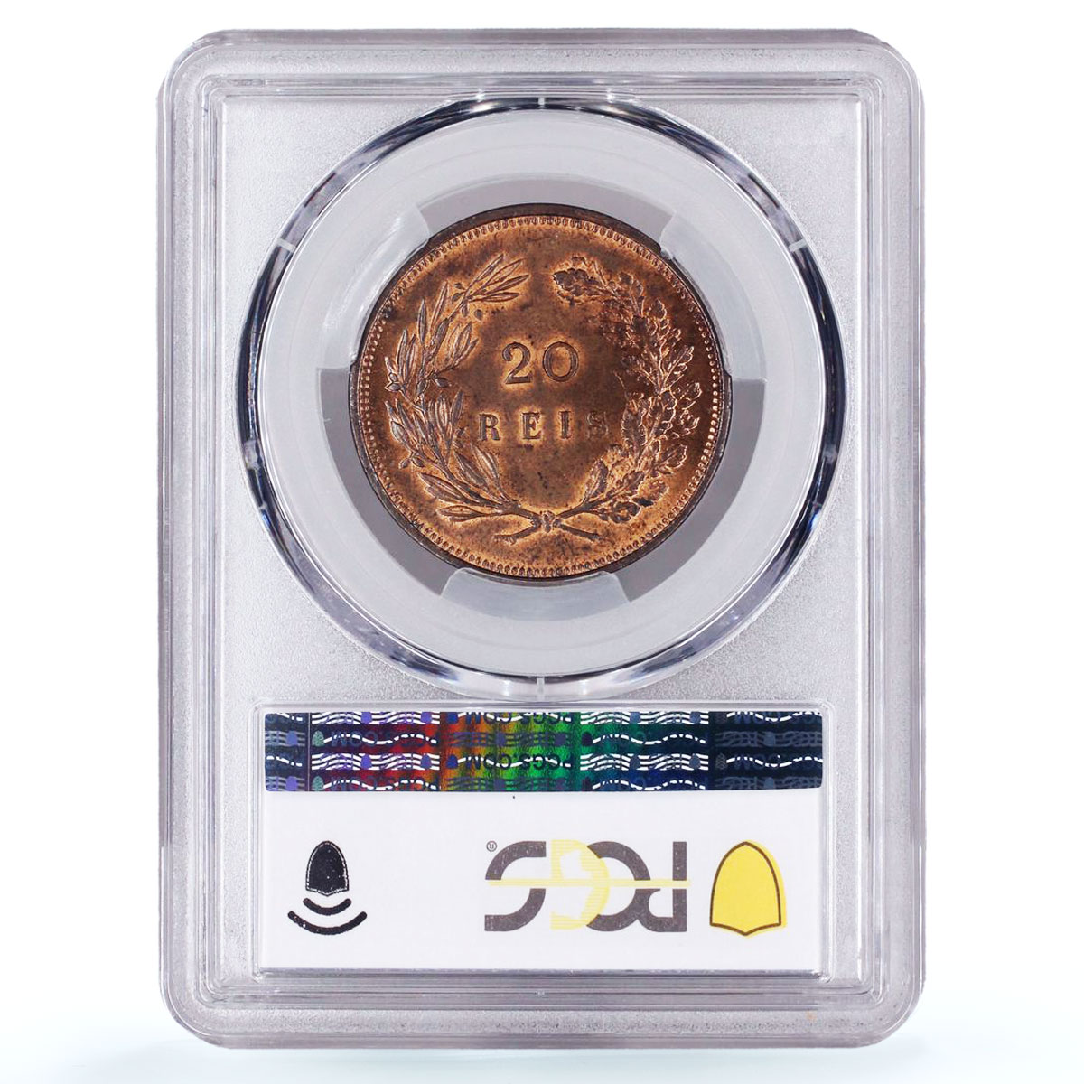 Portugal 20 reis King Charles Carlos I Coinage KM-533 MS63 PCGS bronze coin 1892