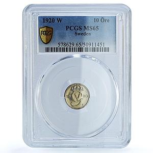 Sweden 10 ore King Gustaf V Coinage KM-795 MS65 PCGS NiBrass coin 1920