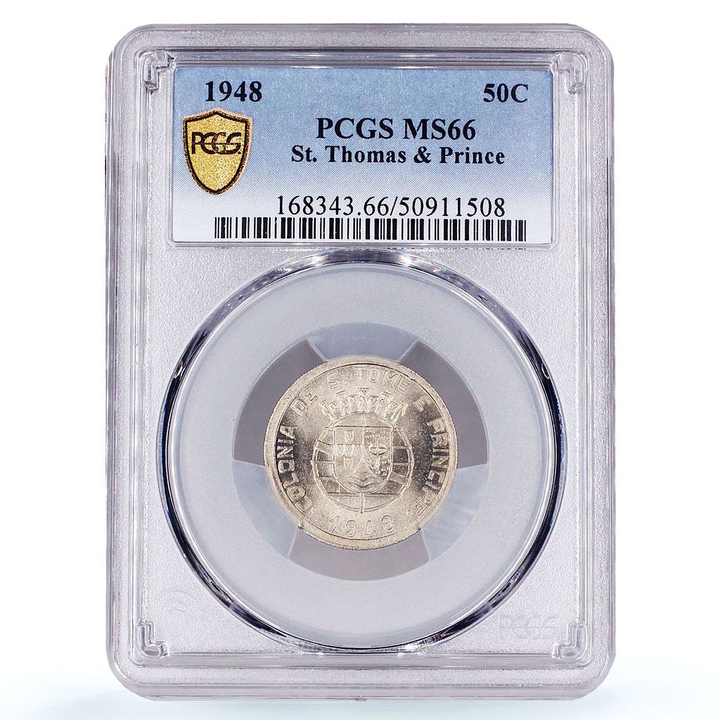 Sao Tome 50 centavos Portugal Coinage KM-8 MS66 PCGS CuNi coin 1948