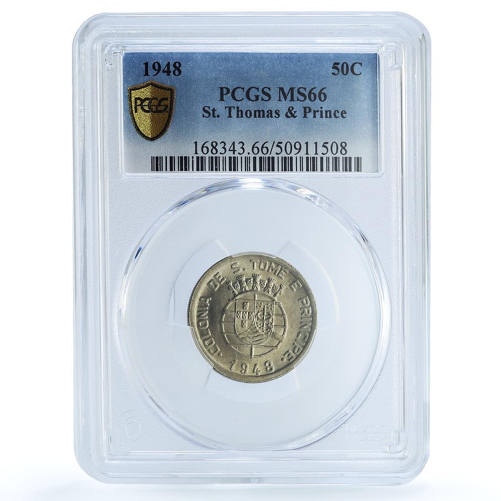 Sao Tome 50 centavos Portugal Coinage KM-8 MS66 PCGS CuNi coin 1948 Sao Tome 50 centavos Portugal Coinage KM-8 MS66 PCGS CuNi coin 1948
