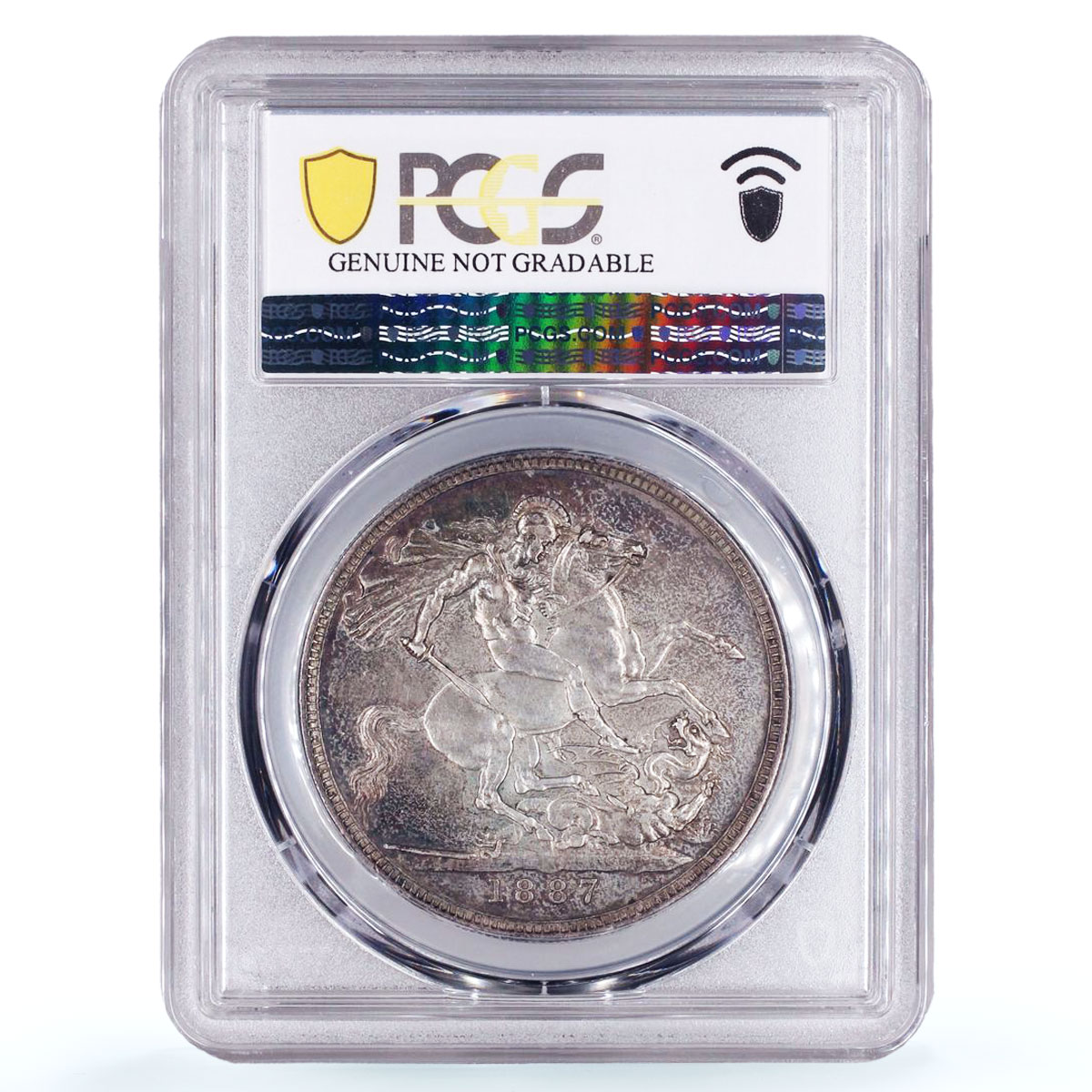 Great Britain 1 crown Queen Victoria St George KM-765 AU PCGS silver coin 1887