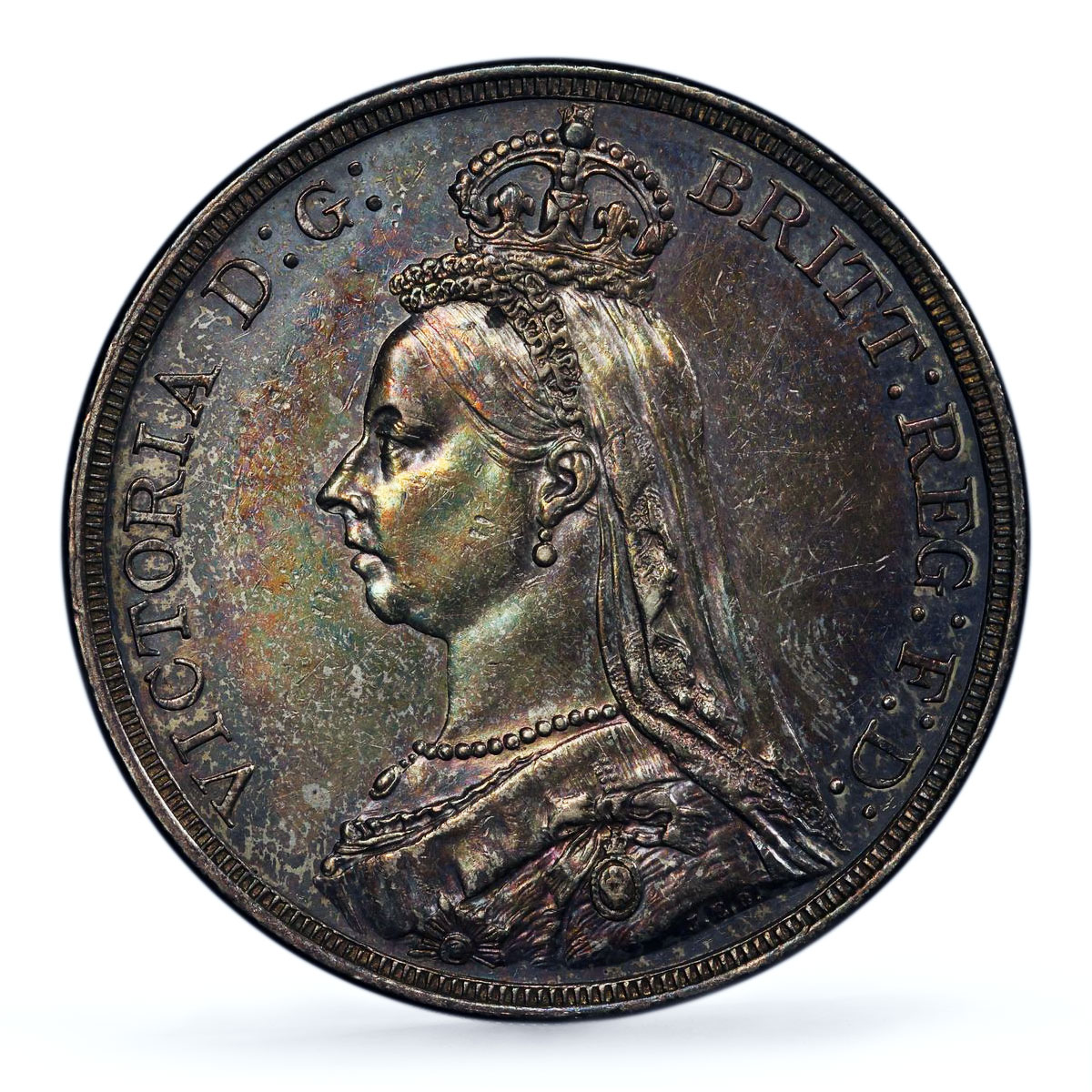 Great Britain 1 crown Queen Victoria St George KM-765 AU PCGS silver coin 1887