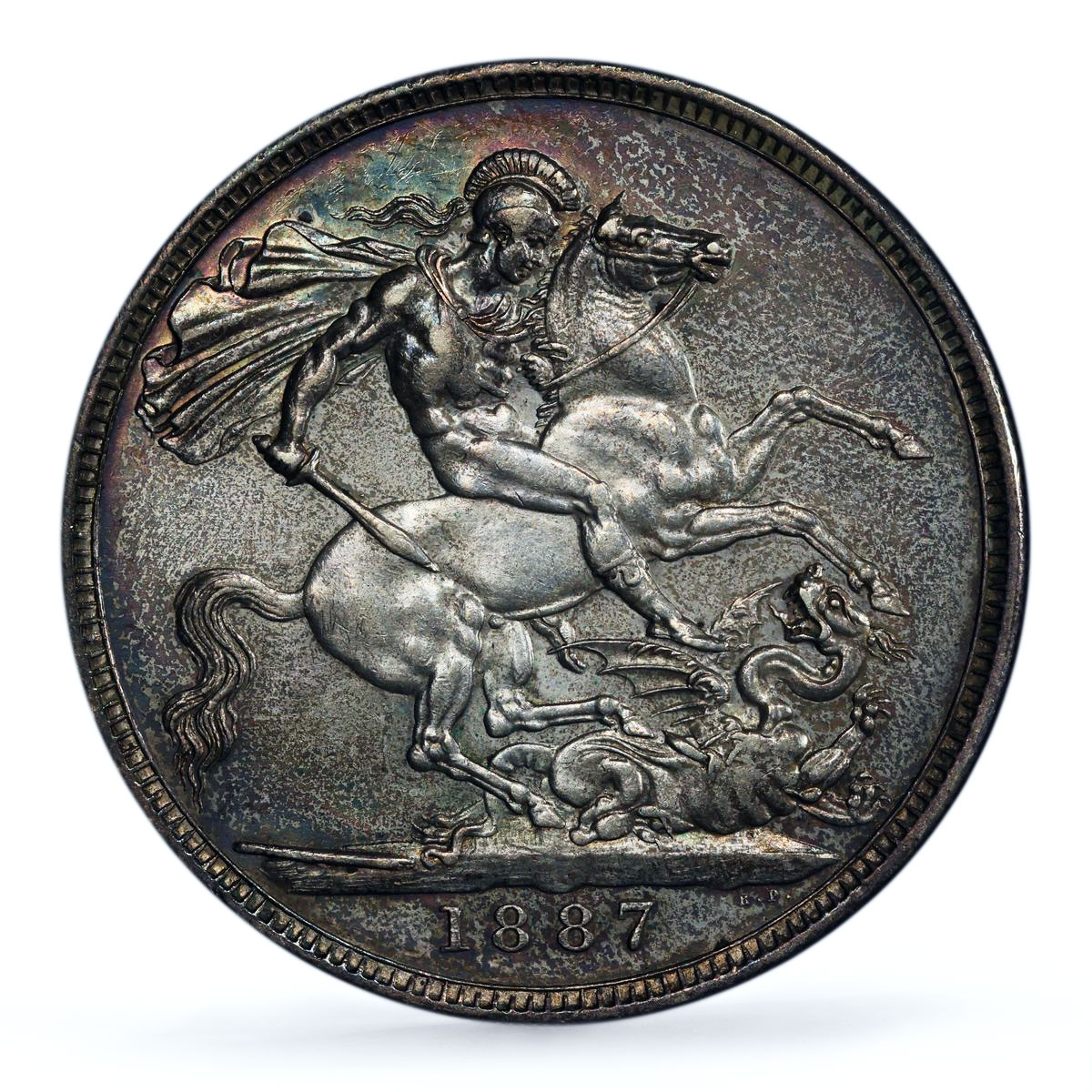 Great Britain 1 crown Queen Victoria St George KM-765 AU PCGS silver coin 1887