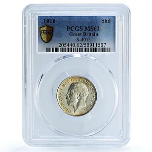 Great Britain 1 shilling King George V Coinage KM-816 MS62 PCGS silver coin 1916