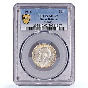 Great Britain 1 shilling King George V Coinage KM-816 MS62 PCGS silver coin 1916