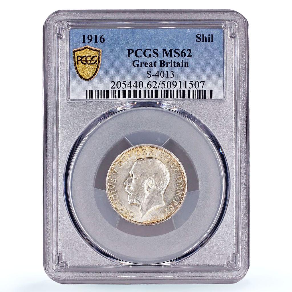 Great Britain 1 shilling King George V Coinage KM-816 MS62 PCGS silver coin 1916