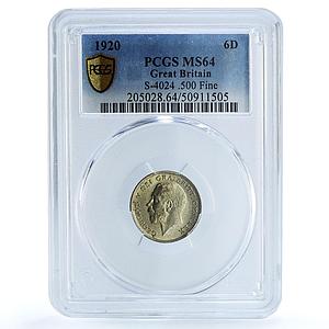 Great Britain 6 pence King George V Coinage KM-815a MS64 PCGS silver coin 1920