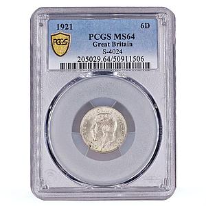 Great Britain 6 pence King George V Coinage KM-815a MS64 PCGS silver coin 1921