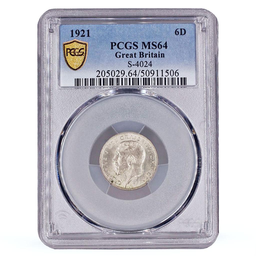 Great Britain 6 pence King George V Coinage KM-815a MS64 PCGS silver coin 1921