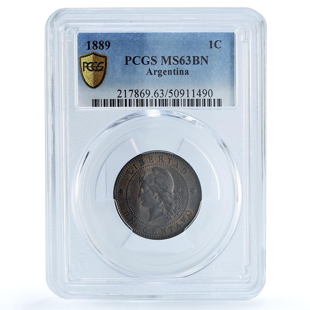 Argentina 1 centavo Republic Coinage Libertad KM-32 MS63 PCGS bronze coin 1889 Argentina 1 centavo Republic Coinage Libertad KM-32 MS63 PCGS bronze coin 1889