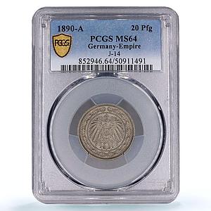 Germany 20 pfennigs Wilhelm II Coinage Small Type KM-13 MS64 PCGS CuNi coin 1890