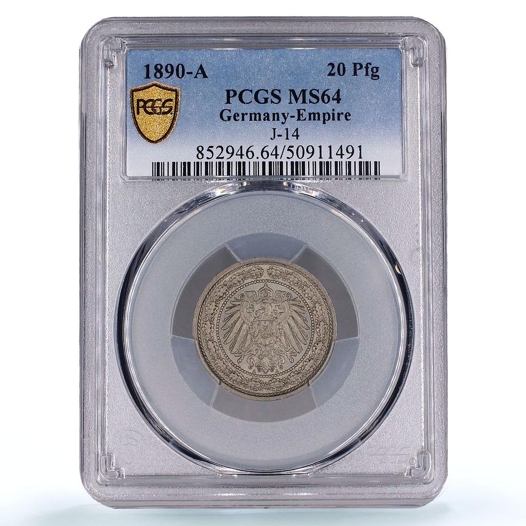 Germany 20 pfennigs Wilhelm II Coinage Small Type KM-13 MS64 PCGS CuNi coin 1890