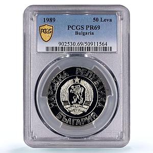 Bulgaria 50 leva People Republic Coinage KM-182 PR69 PCGS NiBrass coin 1989