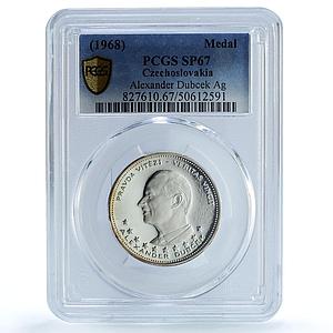 Czechoslovakia Dubcek Jan Hus Pravda Vitezi History SP67 PCGS silver medal 1968